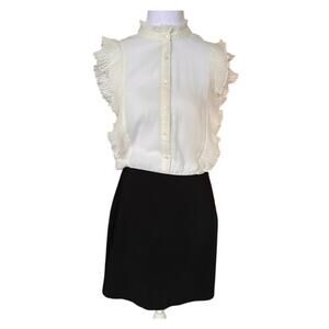 Zara Trafaluc Ruffle Sleeve Pleated Dress Black White Mock Neck S NWT Office